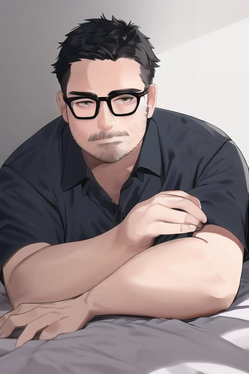 [NovelAI] lie down very short hair short hair glasses Masterpiece middle-aged man Lying down work clothes [Illustration]